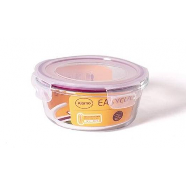 Food storage heat-resistant glass with plastic lid 0.6 l, curved