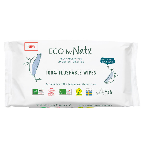 Naty Eco Wipes - Flushable, 56 pcs