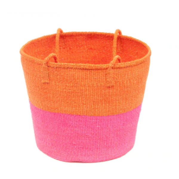Wicker shopping bag made of natural material - orange-pink