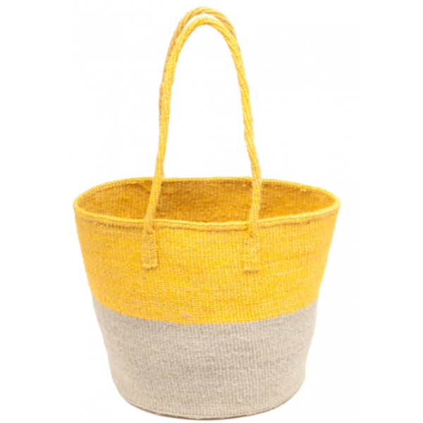 Wicker shopping bag made of natural material - gray, yellow