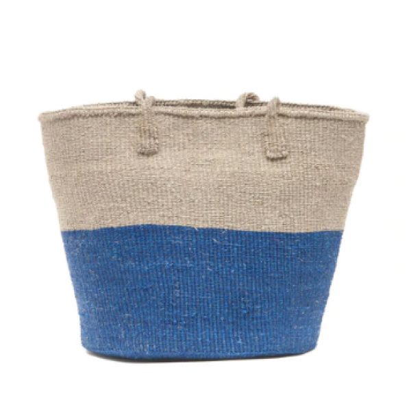 Wicker shopping bag made of natural material - gray, blue