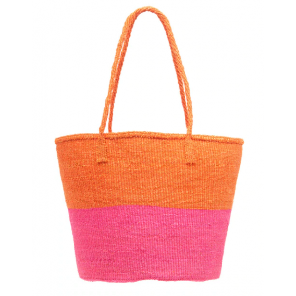 Wicker shopping bag made of natural material - orange-pink