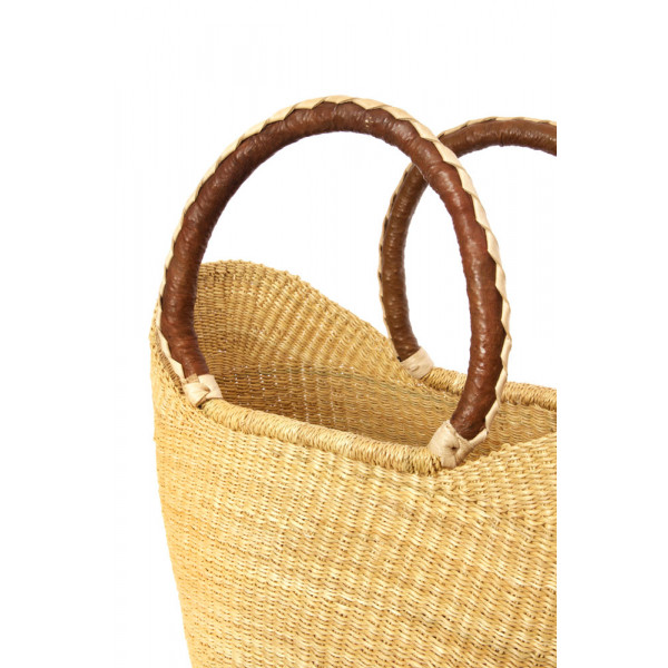 Natural Ghanaian Wing Shopper with Brown Leather Handles