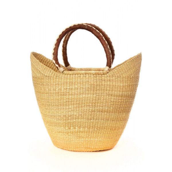 Natural Ghanaian Wing Shopper with Brown Leather Handles