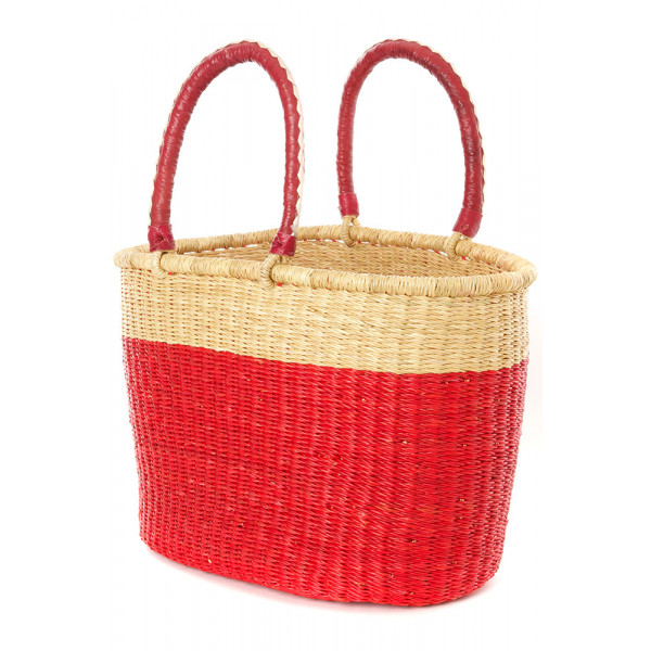 Block Bolga Shopper with Leather Handles Red