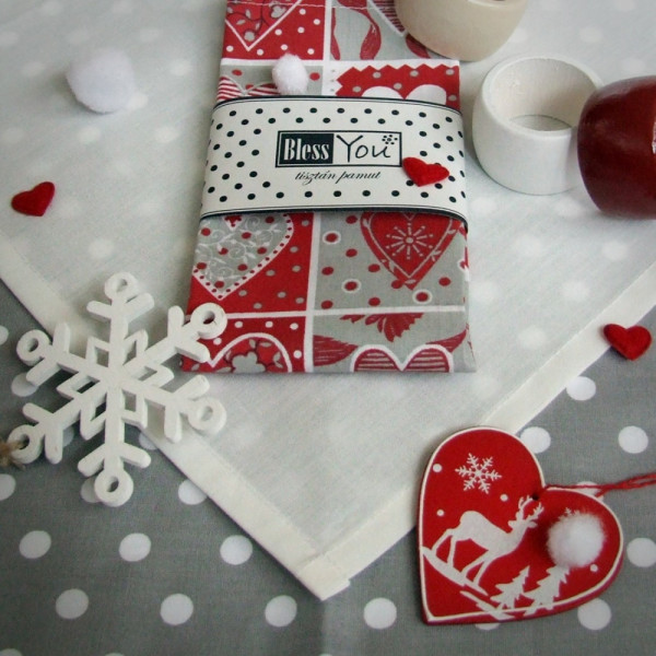 Christmas red patchwork heart pattern textile napkin 2pcs