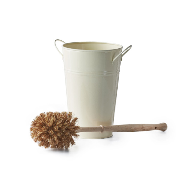 Plastic-free normal-sized toilet brush and holder, cream color