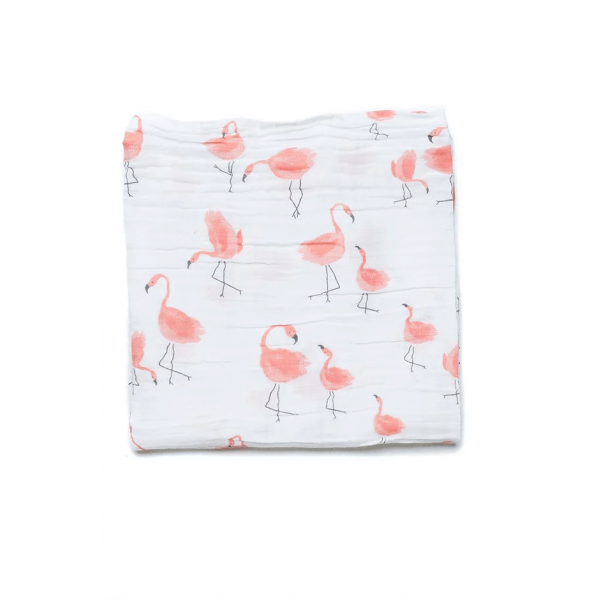 Organic cotton muslin swaddle blanket, flamingo