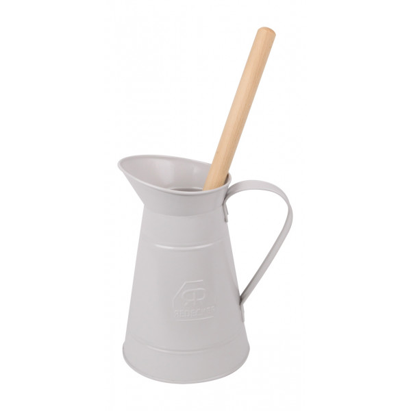 White metal jug with toilet brush