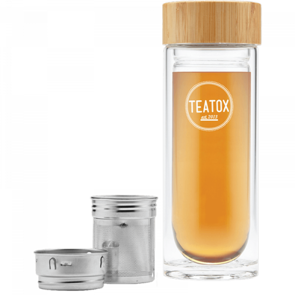 Thermo-go glass bottle with bamboo cup, 330 ml