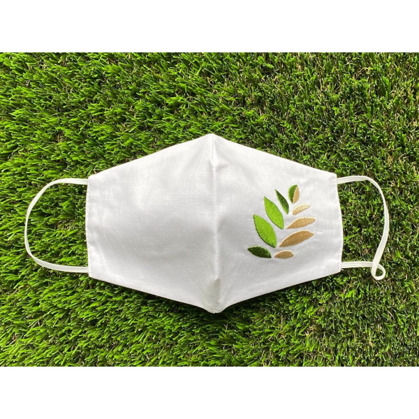 Cotton 2 Layer Face Mask white embroidered